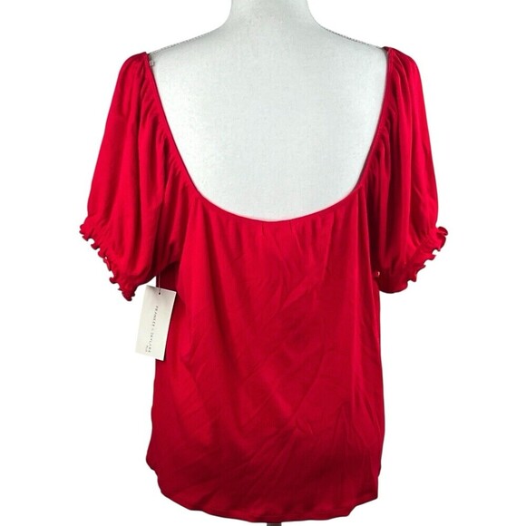 Frankee & Skylaar Short Sleeve Red White Ribbon Romantic Cottage Core Top 3X NEW - Picture 5 of 8